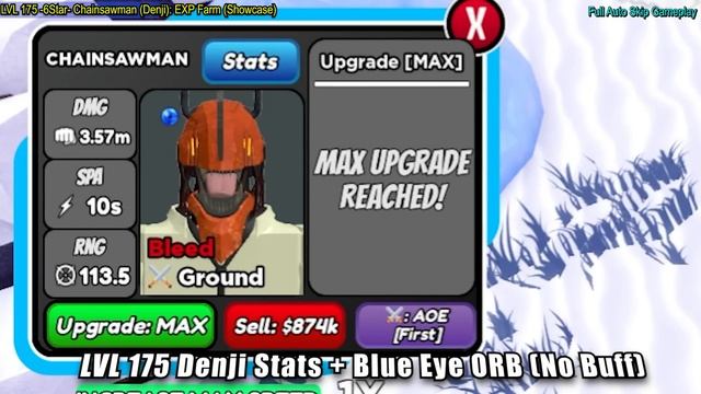 Level 175 Chainsawman Denji Winterfell Present 3  EXP Farm  Roblox All Star Tower Defense