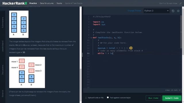 136 - Game of Two Stacks | Stacks | Hackerrank Solution | Python