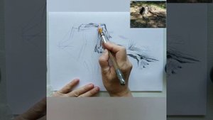 Рисуем пень карандашом.