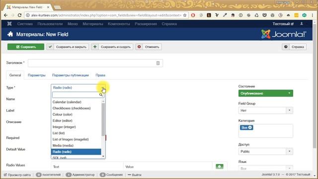 Joomla 3.7 - Поля для контента, пользователей, контактов смотреть онлайн