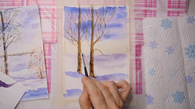 Очень простой акварельный пейзаж//зима смотреть онлайн