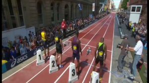 150m men BT Great CityGames Manchester 2013, Lemaitre wins with 14.90 (-0.9m/s)