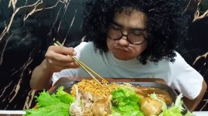 ASMR# Mukbang Noodles, Chicken thighs, and Flammulina Velutipes / Eating Show