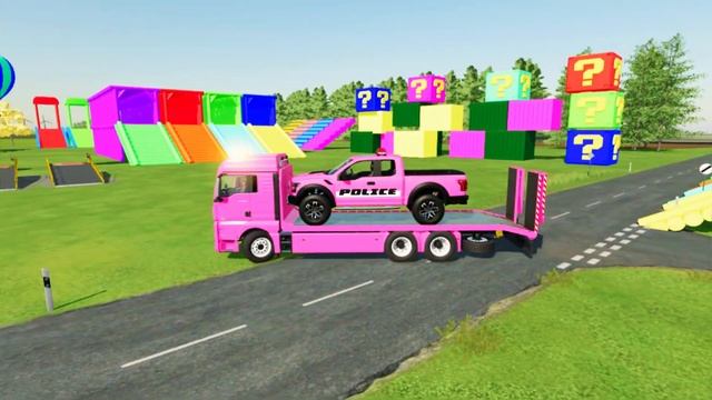 CHEVROLET,FORD,MERCEDES,PICK UP POLICE CARS TRANSPORTING WITH TRUCK TRANSPORTER-FARMING SIMULATOR 2 смотреть онлайн