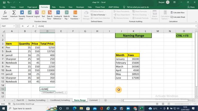 MS Excel NAMING RANGE #excel #exceltutorialinhindi #exceltutorialforbeginners #exceltutorial