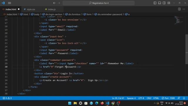 Регистрация и Анимация форма входа с использованием  HTML, CSS и Js