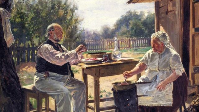 Чем занята пожилая пара на картине?