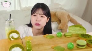 ASMR MUKBANG Green Dessert Green Tea Ice Cream Macaron Jelly_Sulgi