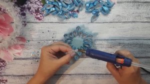 Праздничный ободок "Снежинка" из фатина и атласной ленты \ МК DIY KANZASHI