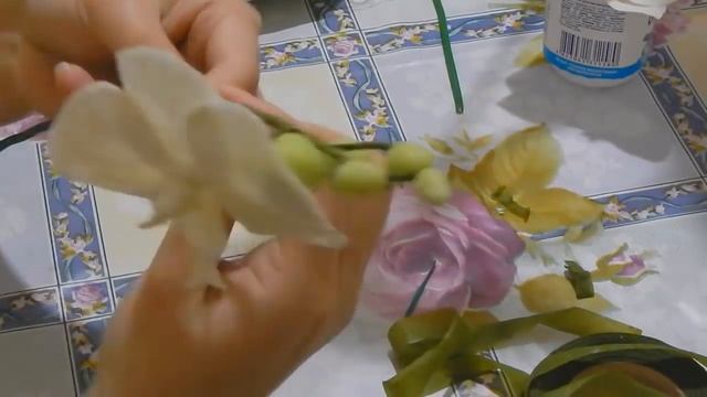 Орхидея из холодного фарфора, лепка бутонов, листьев, корней, сборка ветки, и закрепление в горшке