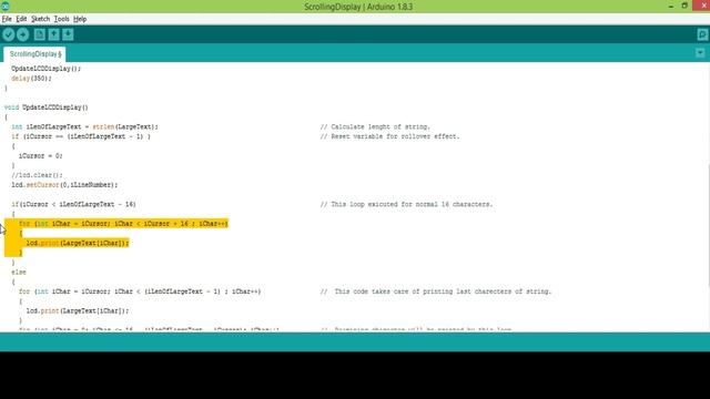 Project 11 - Code explanation for Scrolling text on 16*2 LCD display
