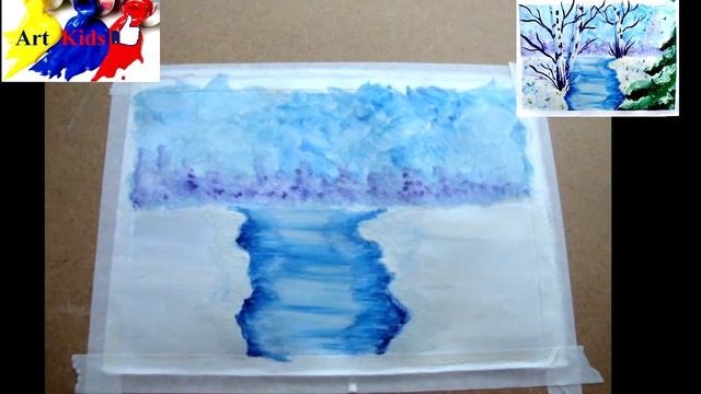 ГУАШЬ. УРОК 1 Зимний пейзаж для начинающих и детей смотреть онлайн