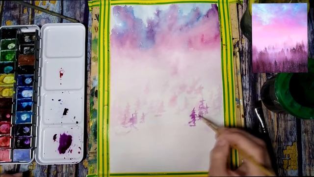 РИСУЕМ ТУМАН В ЛЕСУ. ТУМАННЫЙ ЛЕС ПОШАГОВО. РИСУЕМ С СОЛЬЮ. БЕСПЛАТНЫЙ ОНЛАЙН УРОК.