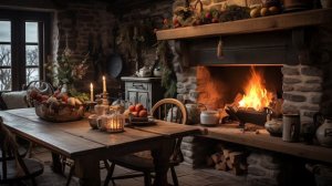 Cozy Kitchen Ambience 🔥   Cozy Fireplace & Kitchen Ambience Sounds   CottageCore