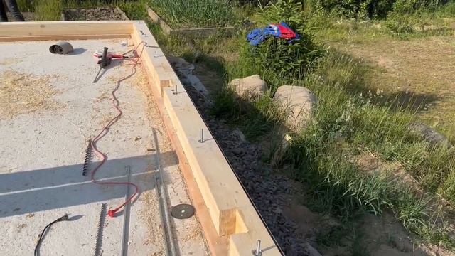 Устройство нижнего обвязочного бруса, баня в стиле фахверк 65 м2 в КП Коркинские Холмы 18.06.2023