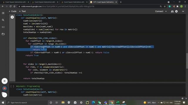 LeetCode 1277. Count Square Submatrices with All Ones DynamicProgramming Python FAANGCodingIntervie