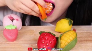 ASMR FRUIT CAKE PARTY *STRAWBERRY, PEACH, MANGOSTEEN, ICE CREAM 과일 화과자, 딸기, 복숭아, 귤 먹방 JANE ASMR 제인