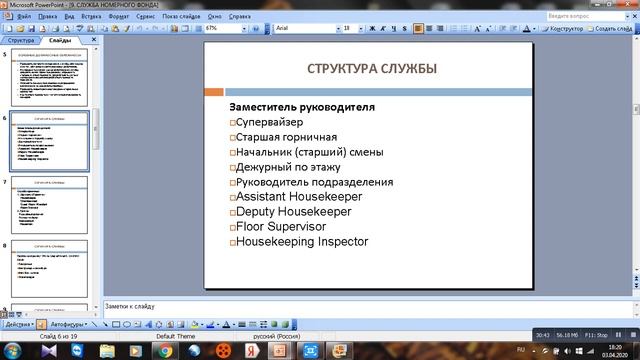 Структура гостиничного предприятия