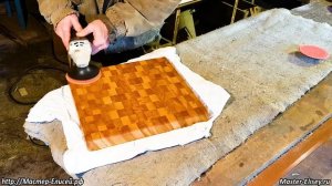 Косая разделочная торцевая доска из дуба и бука, изготовленная своими руками. Редкий способ.