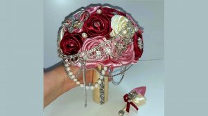 Букет для невесты из атласных лент с брошками // МК // Часть 1