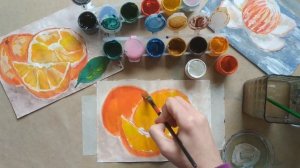 Урок рисования. Сочный апельсин, краска гуашь. Рисуем быстро,легко, весело , вместе с детьми.