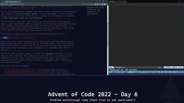 Advent of Code 2022 - Day 6 (Python, 21/16)
