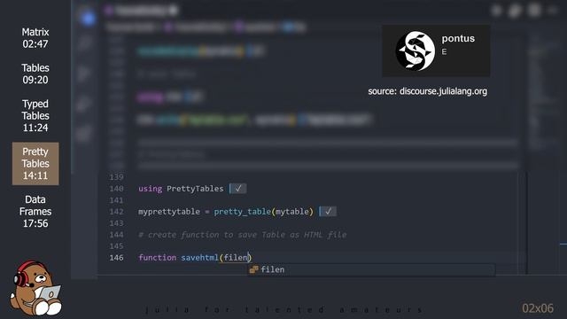 [02x06] DataFrames Part 1 of 3; PrettyTables; TypedTables; CSV; HTML | Julia Analysis for Beginners смотреть онлайн