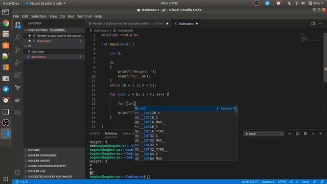 How to render a staircase in the console - C Programming