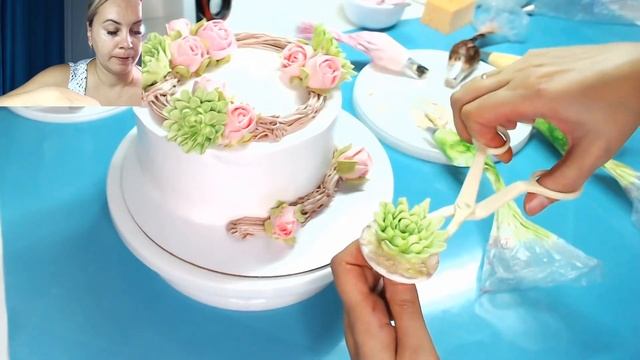 Оформление торта  Цветы из крема БЗК_How to design a cake with cream flowers_Como fazer um bolo com