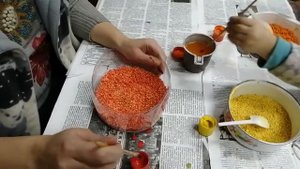 Как покрасить пшено для поделок