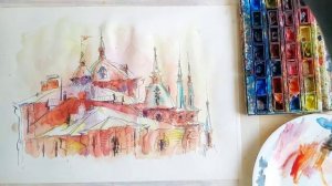 Городской пейзаж акварелью в авторской технике