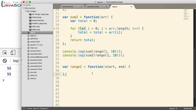 JavaScript Problem: Eloquent JavaScript Exercise - Range and Sum Functions