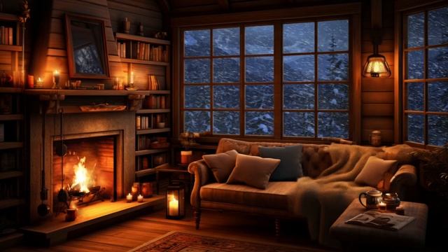 Cozy Cottage by the Mountain with Blizzard & Fireplace Sounds for Sleeping, Reading, & Relaxation смотреть онлайн