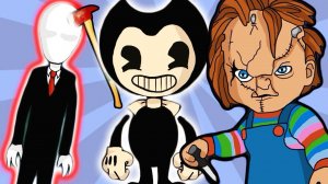 Сражаемся с ХОРРОР БОССАМИ Слендермен Чернильный Бенди и Кукла Чаки напали на меня веселый летсплей