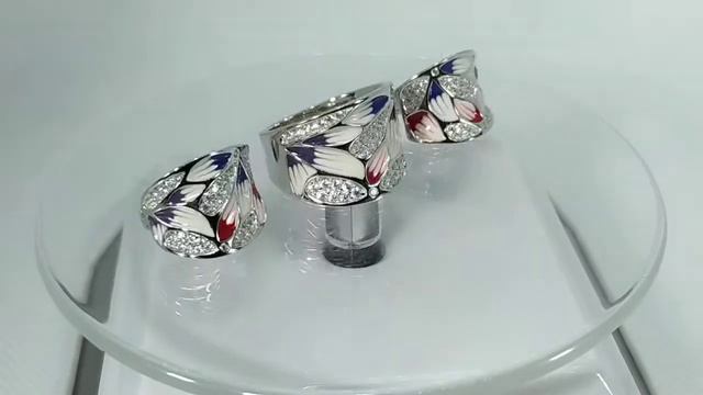Кольцо и серьги с синей, красной, белой и пурпурной ювелирной эмалью Размер 17.5 Серебро 925 смотреть онлайн