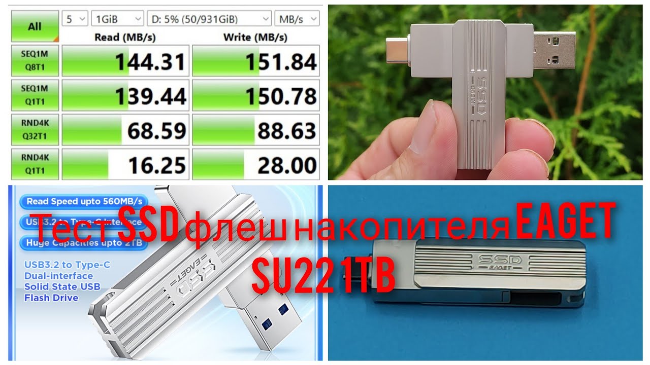 Тест SSD флеш накопителя EAGET SU22 1TB SSD flash drive test