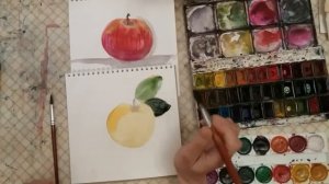 Рисования акварелью . Как нарисовать"Яблоки акварелью. Живопись.