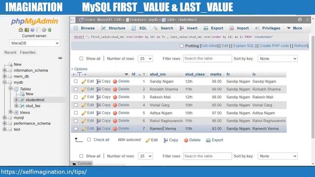 MySQL First Value & Last Value Window Analytic Function