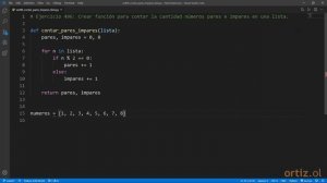 Python - Ejercicio 496: Función para Contar la Cantidad de Números Pares e Impares en una Lista