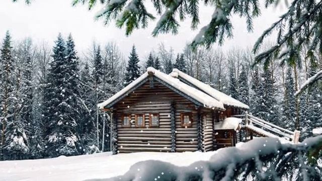 Деревянный дом в лесу. Новогодний футаж. Зимний футаж. Красивый футаж для видео.