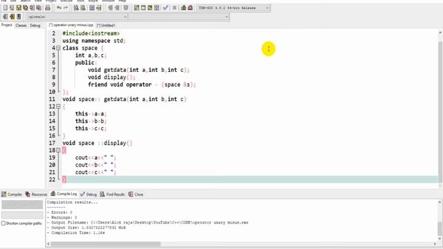 UNARY OPERATOR OVERLOADING USING FRIEND FUNCTION | OPERATOR OVERLOADING IN C++ | C++ TUTORIAL |#15