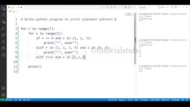 Drawing Alphabet Letter Q using Python | Python Pattern Program | Printing Pattern | Python Tutoria