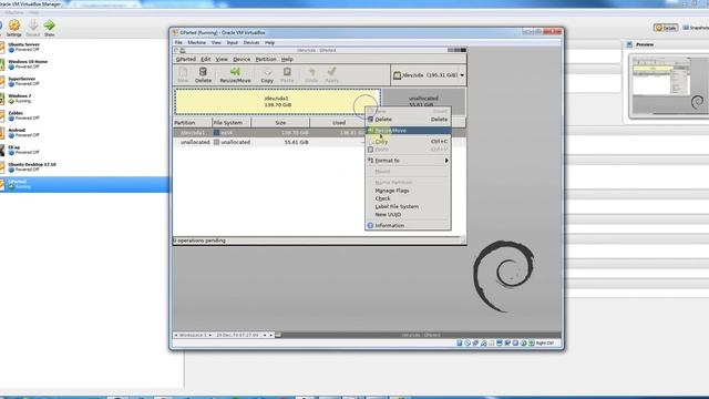 VirtualBox - Resizing Partition With Gparted