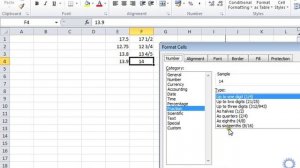 Convert decimals to fractions using Excel