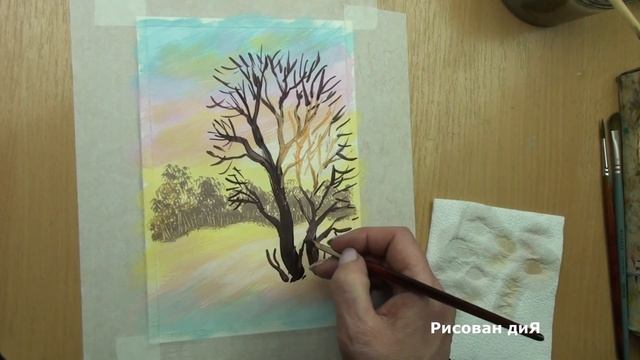 Как нарисовать Зиму. Зимний пейзаж. Легкий способ для начинающих смотреть онлайн