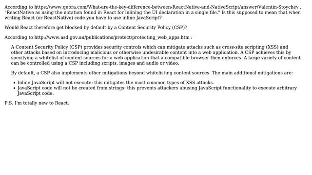 Is it necessary to use inline JavaScript with React? Would React therefore get blocked by... смотреть онлайн
