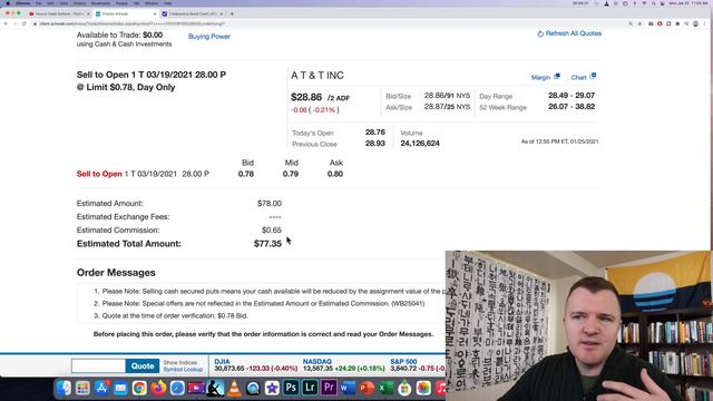 Selling Put Option Example on Charles Schwab