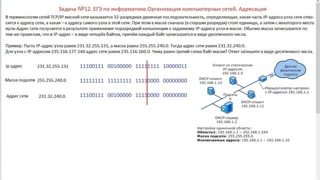 Задача №12. ЕГЭ по информатике. Организация компьютерных сетей. Адресация смотреть онлайн