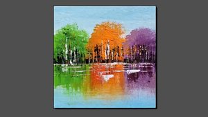 Демонстрация абстрактной живописи / Зеленый, оранжевый и фиолетовый пейзаж / Для начинающих #21