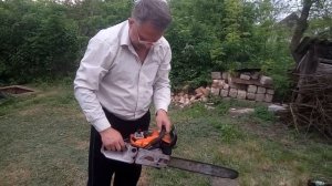 Работа китайской бензопилы с самодельным глушителем.